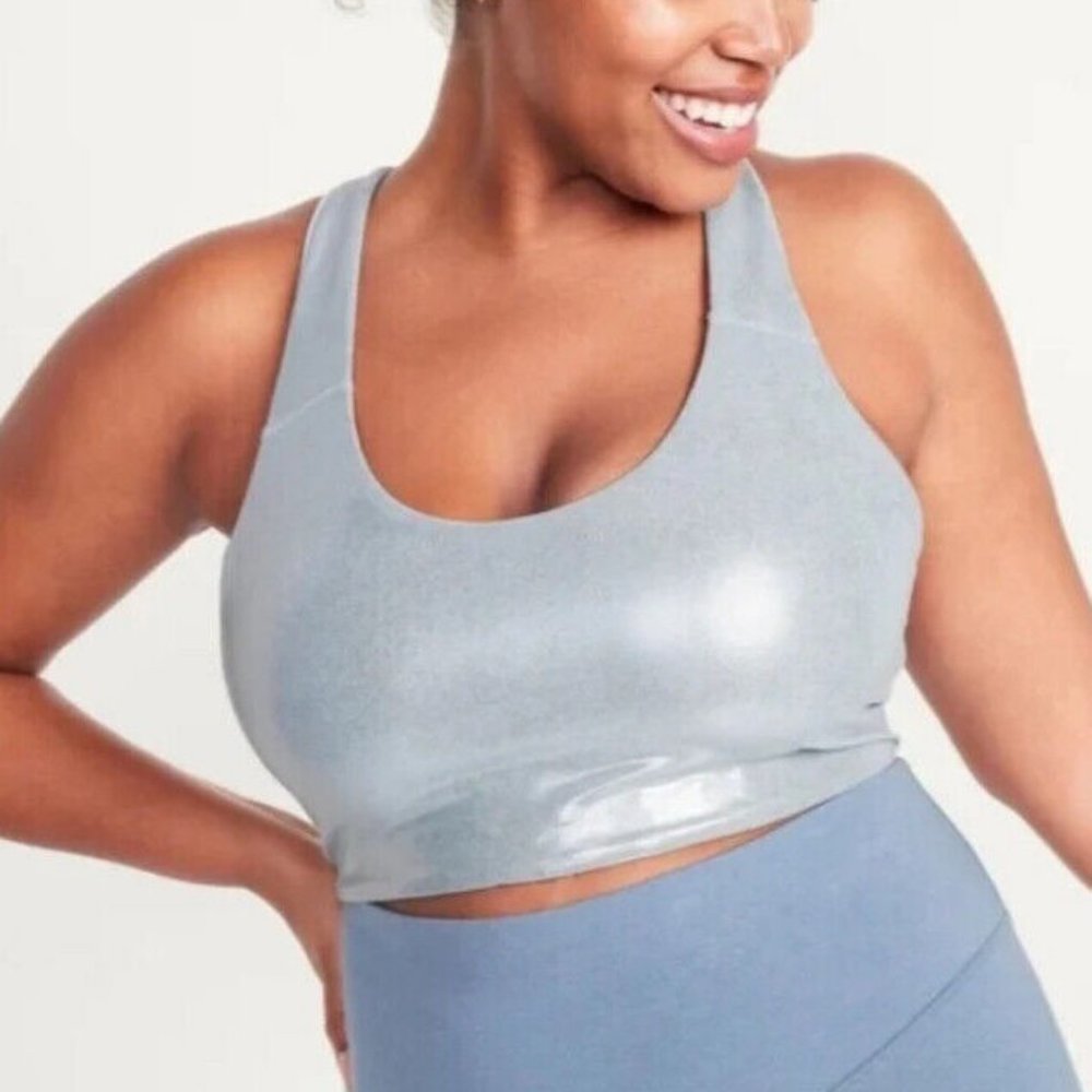 Medium Support PowerSoft Racerback Sports Bra Metallic, Old Navy, NWT